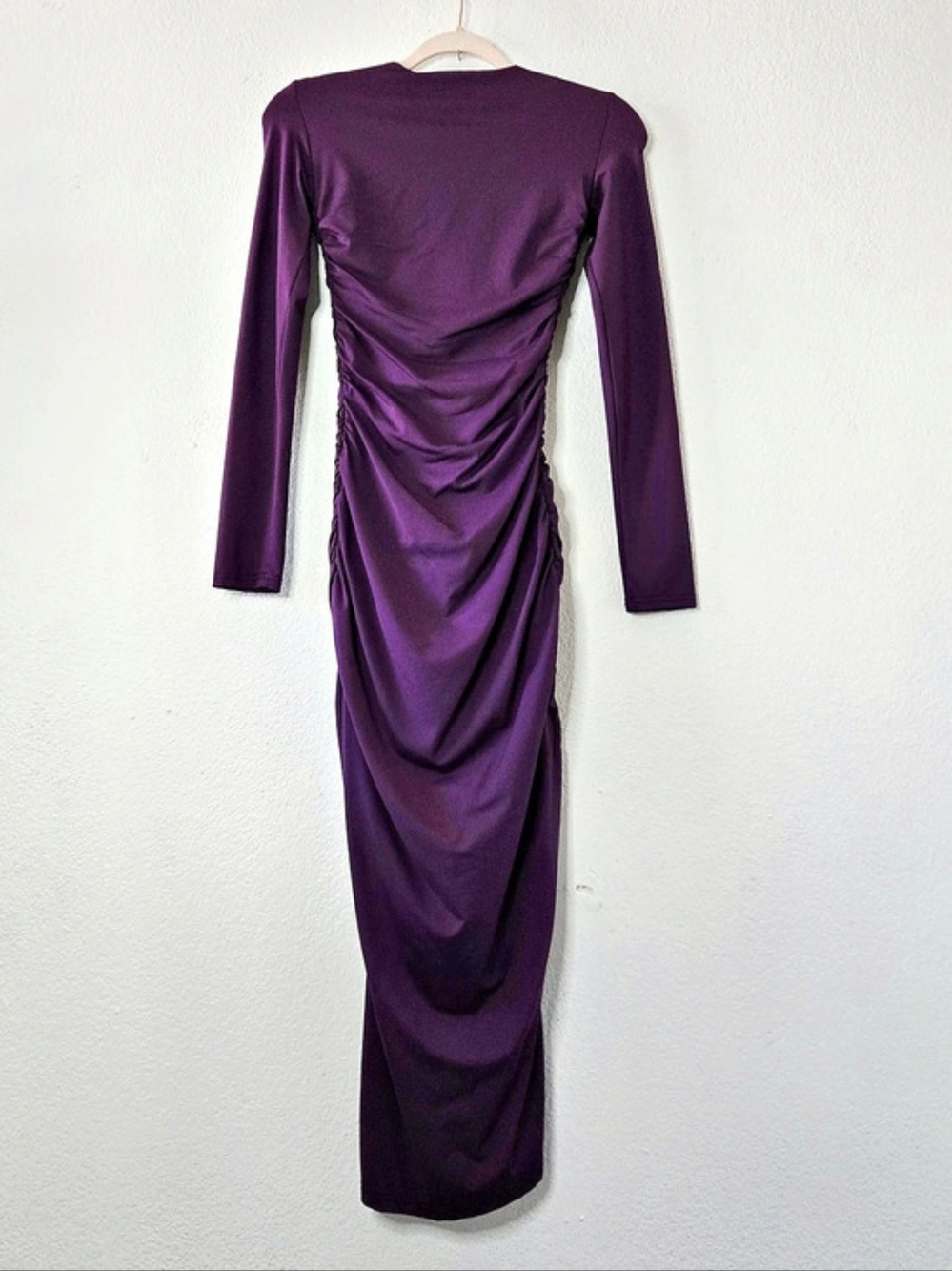 Rachel Parcell Purple Ruched Long Sleeve Asymetric Neck Maxi Dress Size XXS - Picture 3 of 8